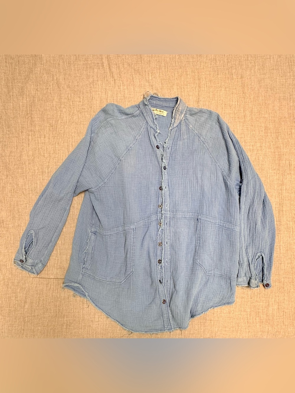 Free People We The Free Blue Cotton Gauze Oversized Button-Down Shirt XS
